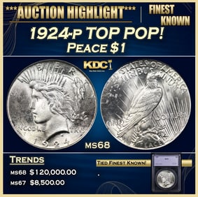 1924-p Peace Dollar TOP POP! 1 ms68 SEGS