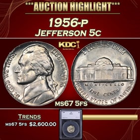 1956-p Jefferson Nickel 5c ms66+ 5fs SEGS