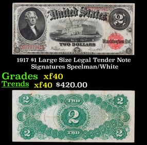 1917 $1 Large Size Legal Tender Note Grades xf Signatures Speelman/White