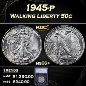 1945-p Walking Liberty Half Dollar 50c ms66+ SEGS