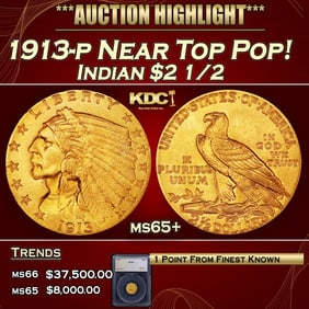 1913-p Gold Indian Quarter Eagle Near Top Pop! $2 1/2 ms65+ SEGS