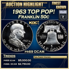 1963 Proof Franklin Half Dollar TOP POP! 50c pr69 DCAM SEGS