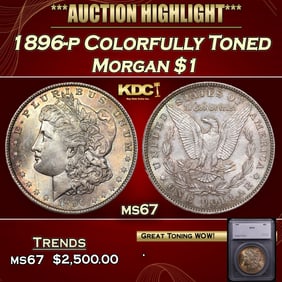 1896-p Morgan Dollar Colorfully Toned 1 ms67 SEGS
