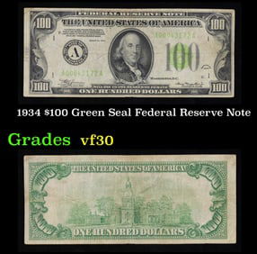 1934 $100 Green Seal Federal Reserve Note Grades vf++