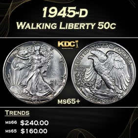 1945-d Walking Liberty Half Dollar 50c Grades ms65+
