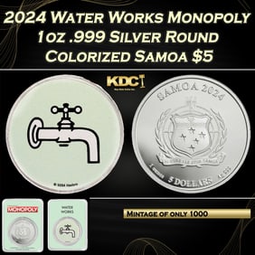 2024 Water Works Monopoly 1oz .999 Silver Round Colorized Samoa Round