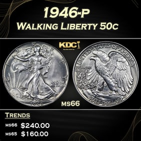 1946-p Walking Liberty Half Dollar 50c Grades ms66