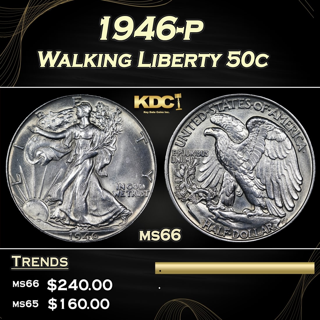 1946-p Walking Liberty Half Dollar 50c Grades ms66: 1946-p Walking Liberty Half Dollar 50c Grades ms66.