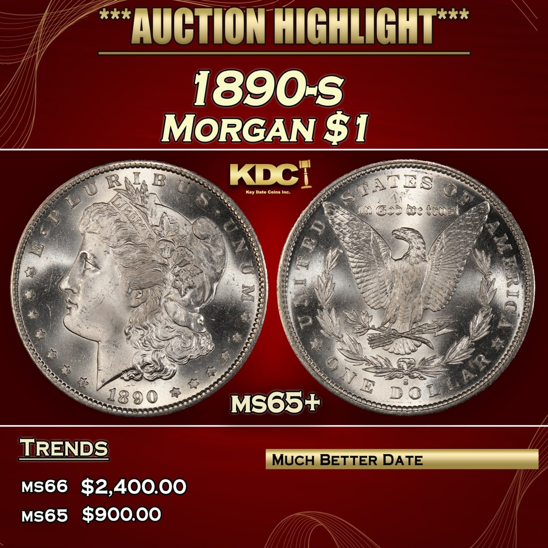 1890-s Morgan Dollar $1 ms65+ SEGS (1 of 5)