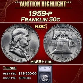 1959-p Franklin Half Dollar 50c ms66+ fbl SEGS