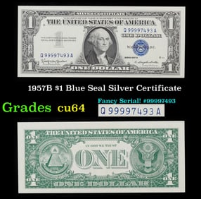 1957B $1 Blue Seal Silver Certificate Grades Choice CU