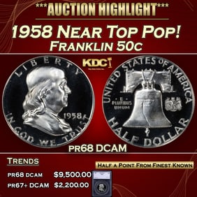 1958 Proof Franklin Half Dollar Near Top Pop! 50c pr68 DCAM SEGS