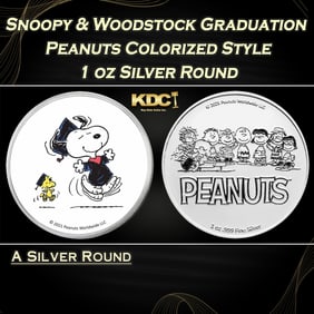 Snoopy & Woodstock Graduation Peanuts Colorized Style - 1 oz Silver Round Round