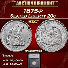 1875-p Twenty Cent Piece 20c ms62 details SEGS
