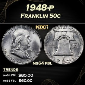 1948-p Franklin Half Dollar 50c Grades ms64 fbl