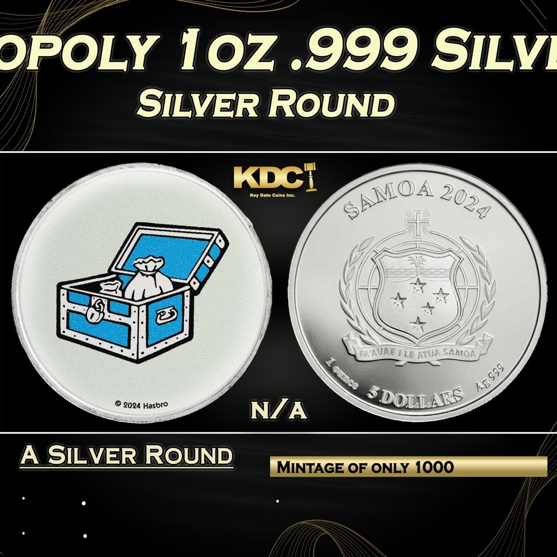2024 Community Chest Monopoly 1oz .999 Silver Round Colorized Samoa Round (1 of 5)