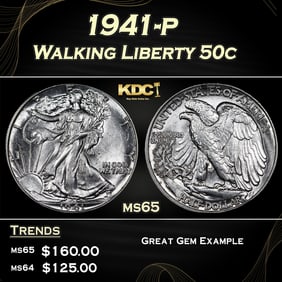 1941-p Walking Liberty Half Dollar 50c Grades ms65