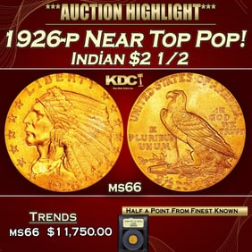 1926-p Gold Indian Quarter Eagle Near Top Pop! $2 1/2 ms66 USCG