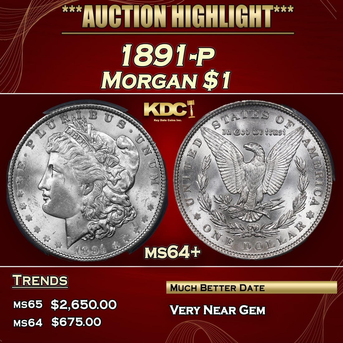 PCGS 1891-p Morgan Dollar $1 ms64+ PCGS (1 of 5)