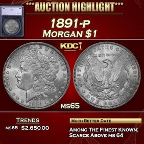 1891-p Morgan Dollar $1 Grades ms65 SEGS