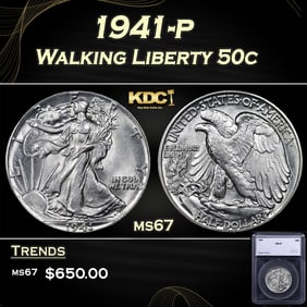1941-p Walking Liberty Half Dollar 50c ms67 SEGS