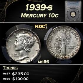 PCGS 1939-s Mercury Dime 10c ms66 PCGS