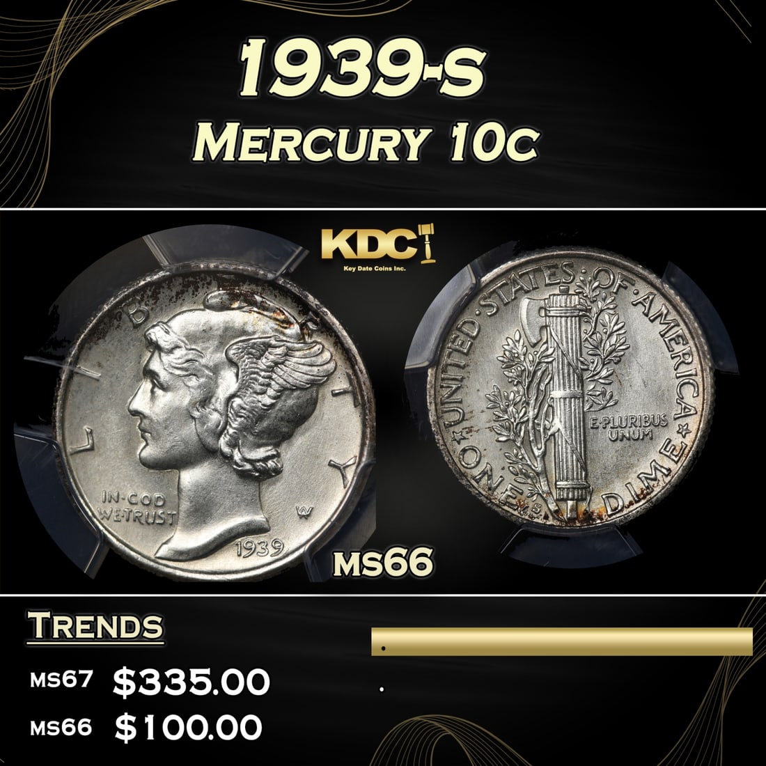 PCGS 1939-s Mercury Dime 10c ms66 PCGS (1 of 5)