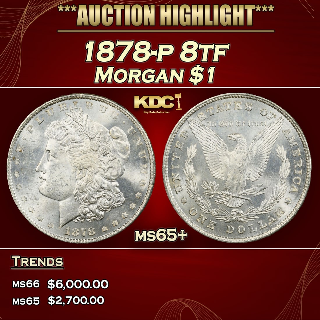 1878-p 8tf Morgan Dollar $1 ms65+ SEGS (1 of 5)