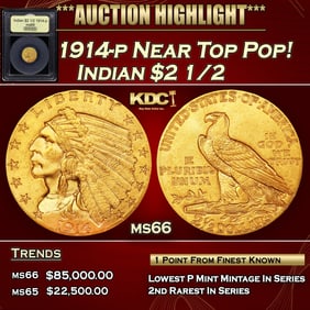 1914-p Gold Indian Quarter Eagle Near Top Pop! $2 1/2 ms66 USCG