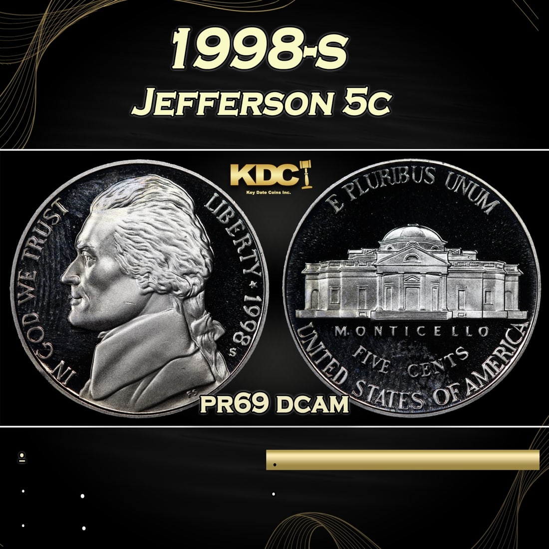 1998-s Proof Jefferson Nickel 5c Grades pr69 dcam (1 of 3)