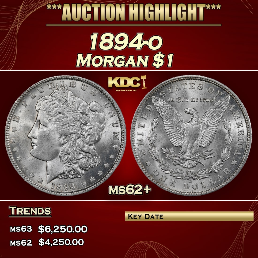 1894-o Morgan Dollar $1 ms62+ USCG (1 of 5)