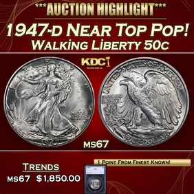1947-d Walking Liberty Half Dollar Near Top Pop! 50c ms67 SEGS