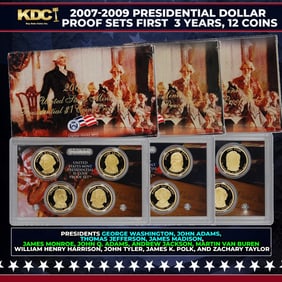 2007-2009 Presidential Dollar Proof Sets First 3 Years, 12 Coins In Original Government Packaging