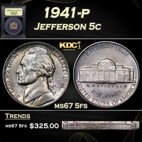 1941-p Jefferson Nickel 5c ms67 5fs USCG