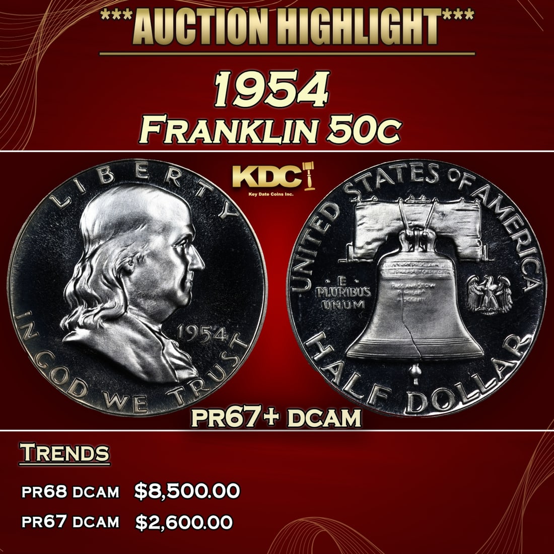 1954 Proof Franklin Half Dollar 50c pr67+ dcam SEGS (1 of 3)