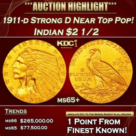 1911-d Strong D Gold Indian Quarter Eagle Near Top Pop! $2 1/2 ms65+ SEGS