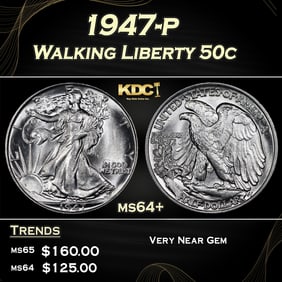 1947-p Walking Liberty Half Dollar 50c Grades ms64+