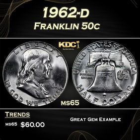 1962-d Franklin Half Dollar 50c Grades ms65
