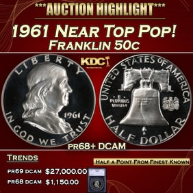 1961 Proof Franklin Half Dollar Near Top Pop! 50c pr68+ DCAM SEGS