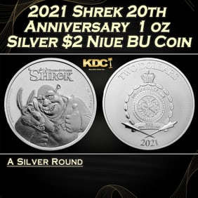 2021 Shrek 20th Anniversary 1 oz Silver $2 Niue BU Coin Round