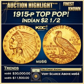 1915-p Gold Indian Quarter Eagle TOP POP! $2 1/2 ms66 USCG