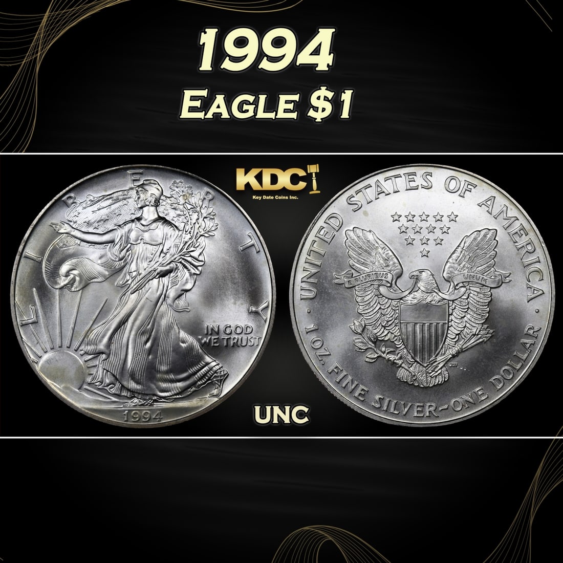 1994 Silver Eagle Dollar $1 Grades unc (1 of 3)