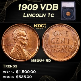 1909 VDB Lincoln Cent 1c ms66+ rd SEGS