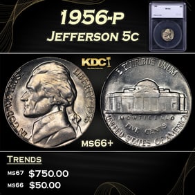 1956-p Jefferson Nickel 5c ms66+ SEGS