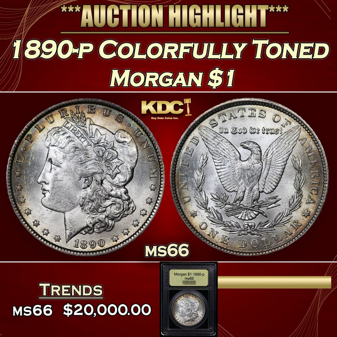 1890-p Morgan Dollar Colorfully Toned 1 ms66 USCG (1 of 5)