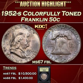 1952-s Franklin Half Dollar Colorfully Toned 50c ms67 fbl USCG