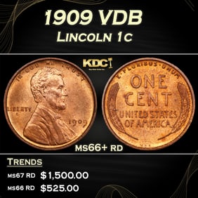 1909 VDB Lincoln Cent 1c ms66+ rd SEGS