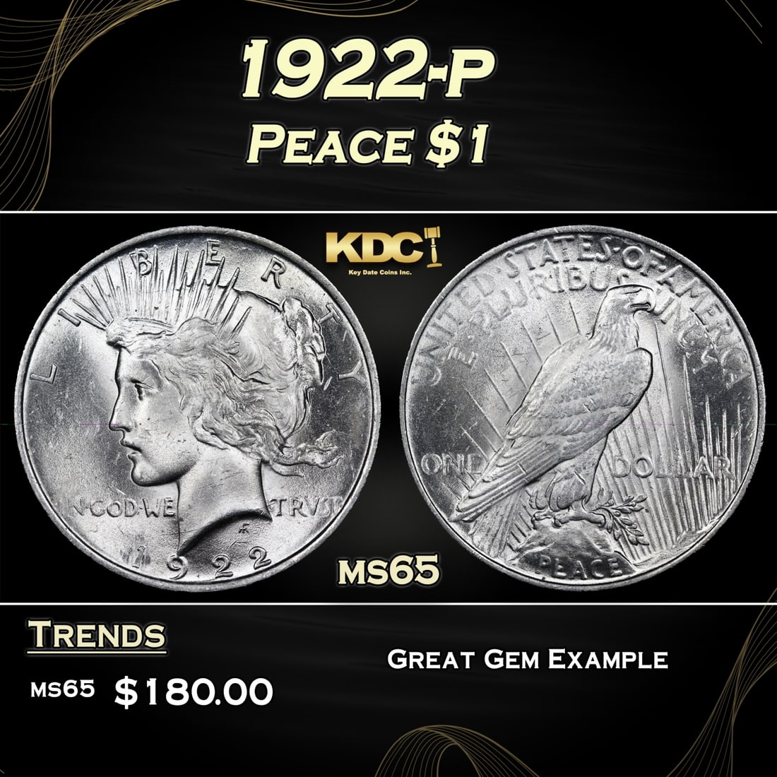 1922-p Peace Dollar $1 Grades ms65: 1922-p Peace Dollar $1 Grades ms65.