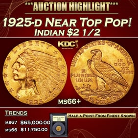 1925-d Gold Indian Quarter Eagle Near Top Pop! $2 1/2 ms66+ USCG