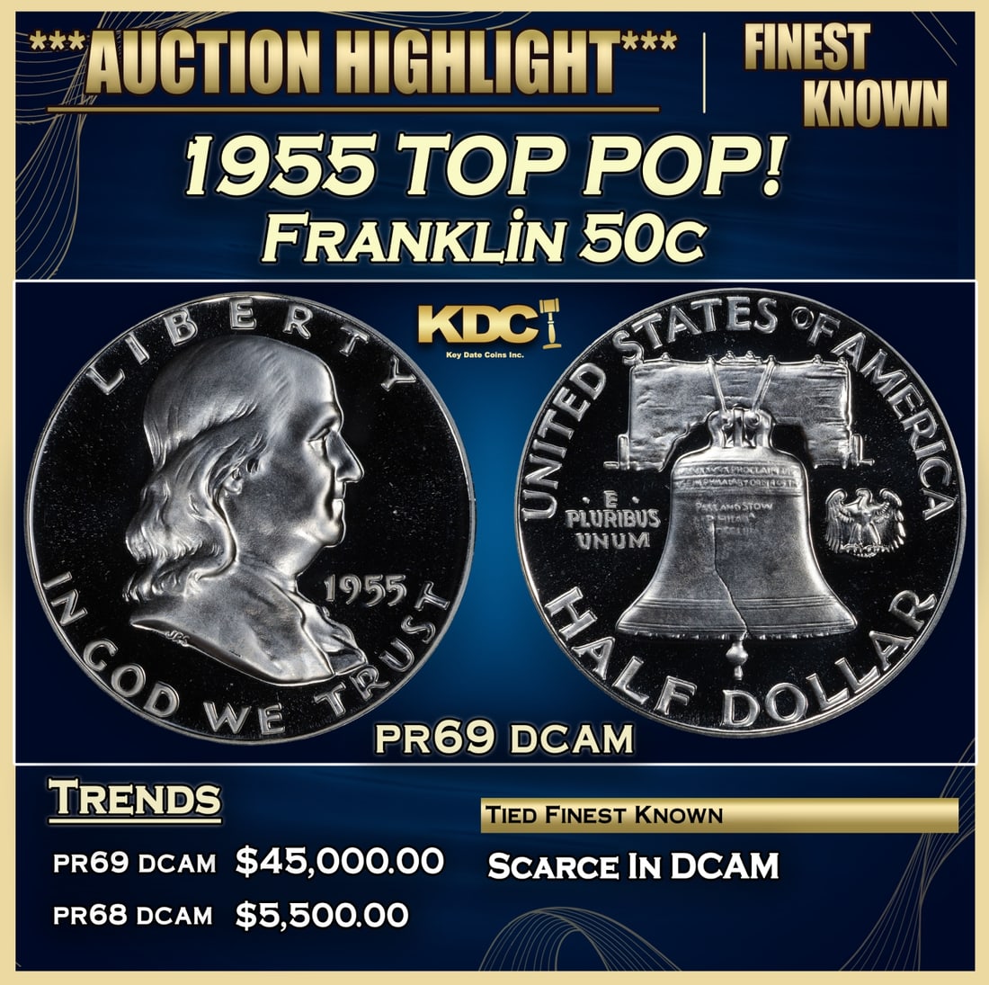 1955 Proof Franklin Half Dollar TOP POP! 50c pr69 dcam SEGS (1 of 5)